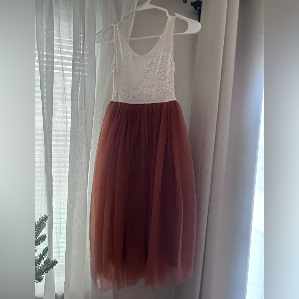 Elegant White and orange  Lace Kids Dress
